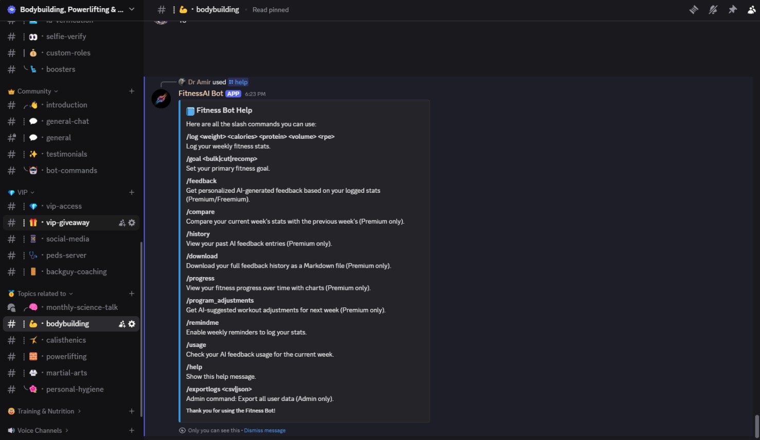 FitnessAI Bot showing progress charts and AI feedback